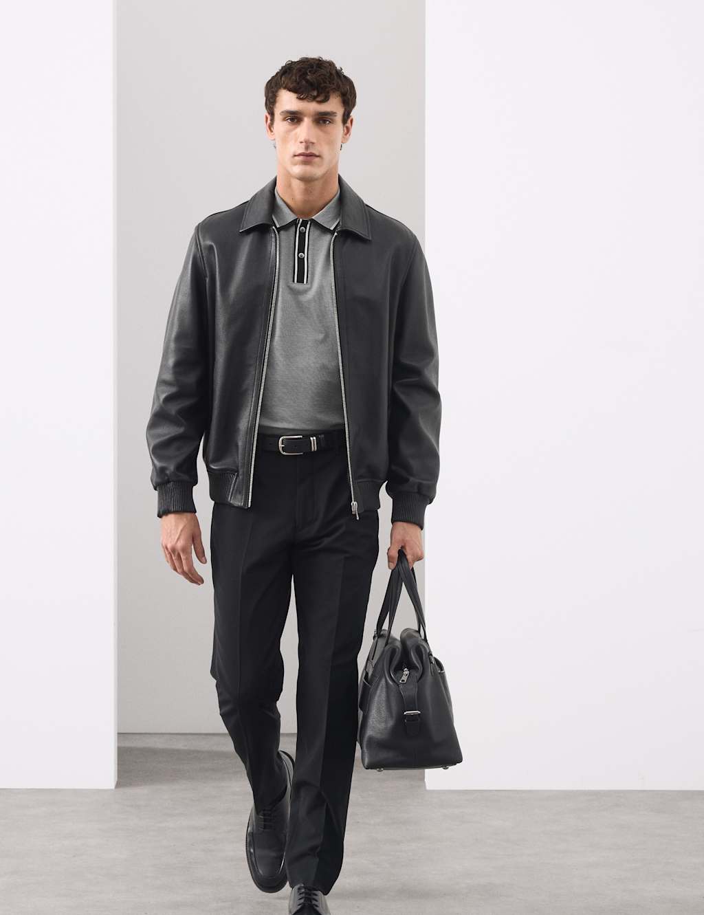 Autograph Pure Cotton Jacquard Polo Shirt Black