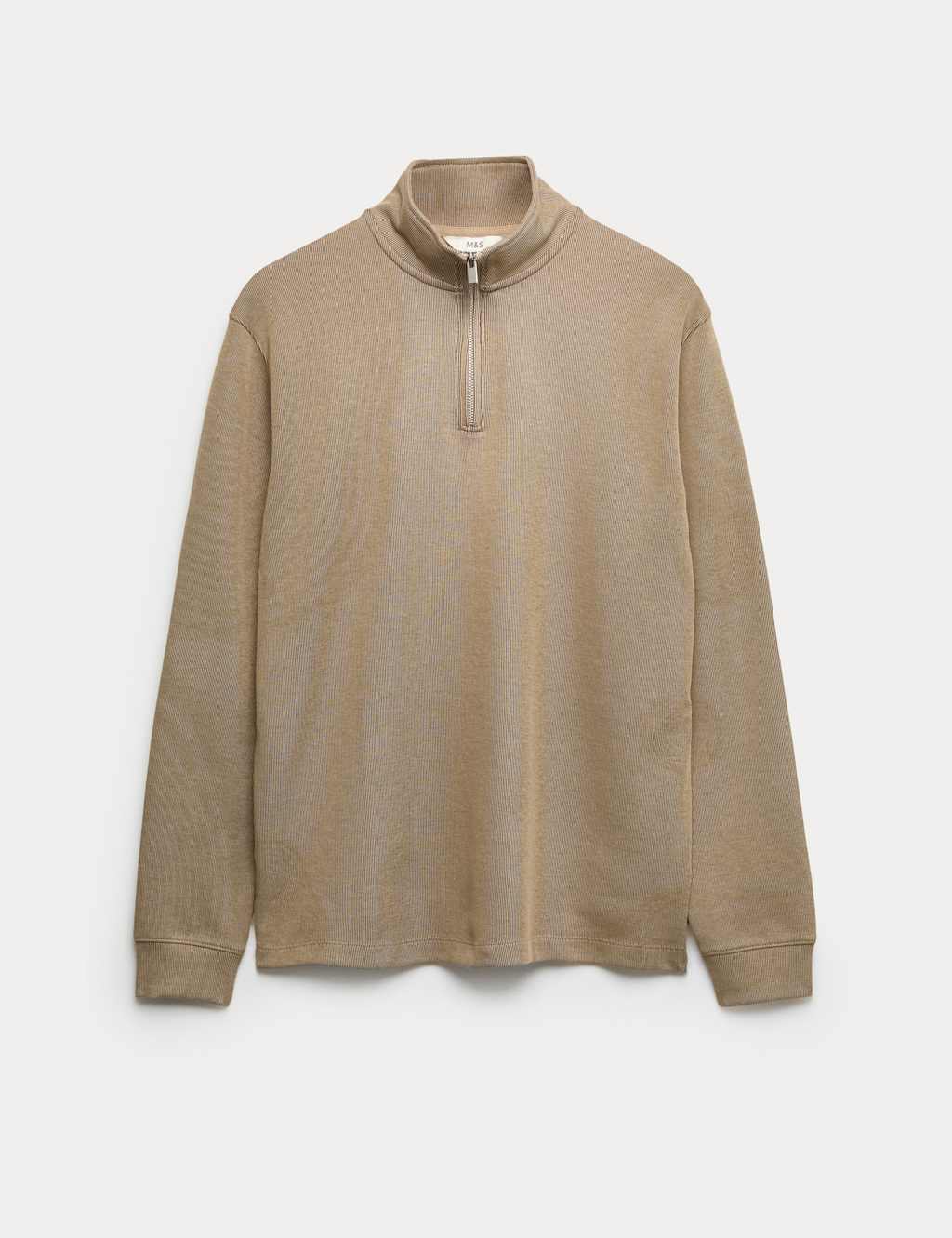 M&S Cotton Rich Double Knit Half Zip Sweatshirt Sand