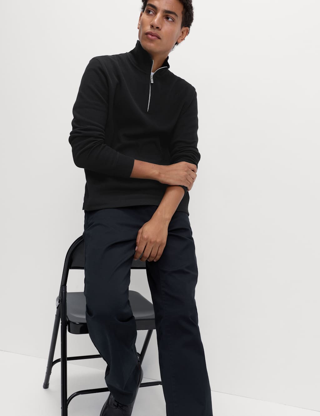 M&S Cotton Rich Double Knit Half Zip Sweatshirt Black