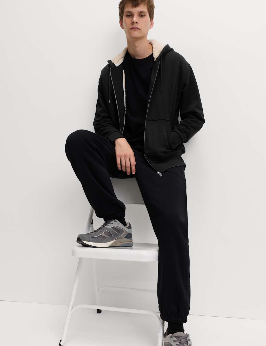 M&S Cotton Rich Fleece Lined Hoodie Black