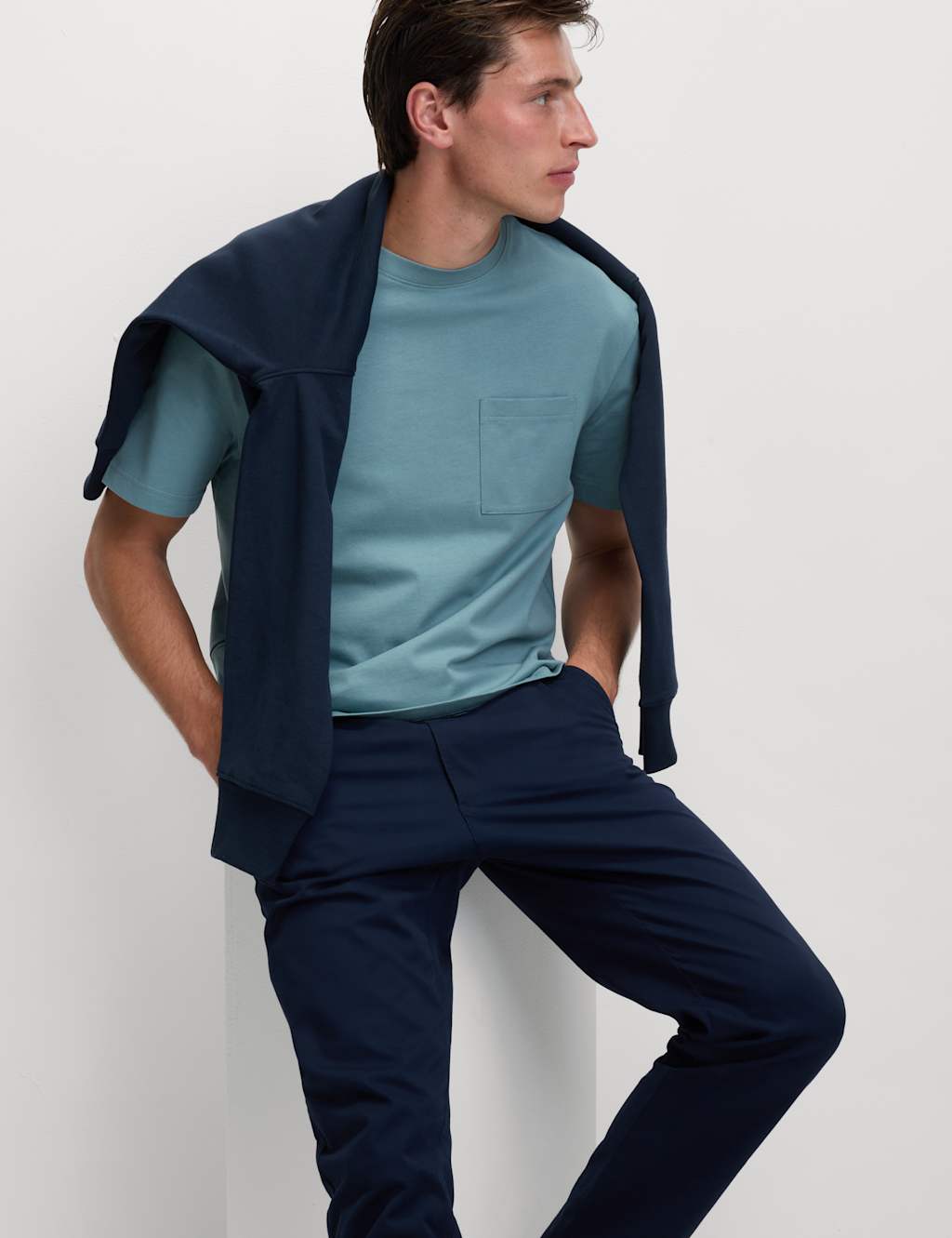 M&S Pure Cotton Midweight Pocket T-shirt Slate Blue