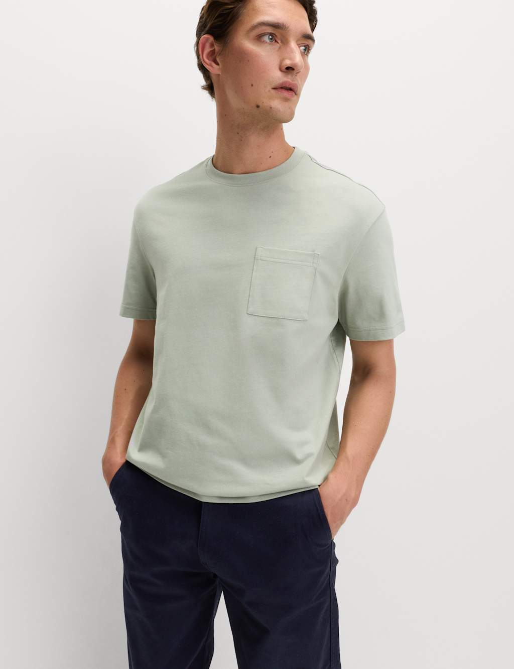 M&S Pure Cotton Midweight Pocket T-shirt Pistachio