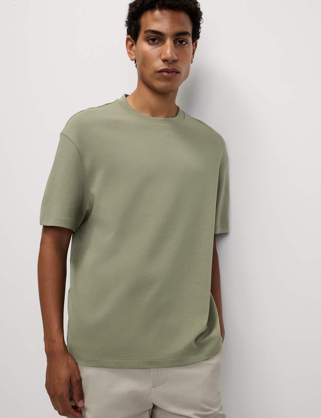 M&S Cotton Blend Ultimate Performance T-Shirt Thyme