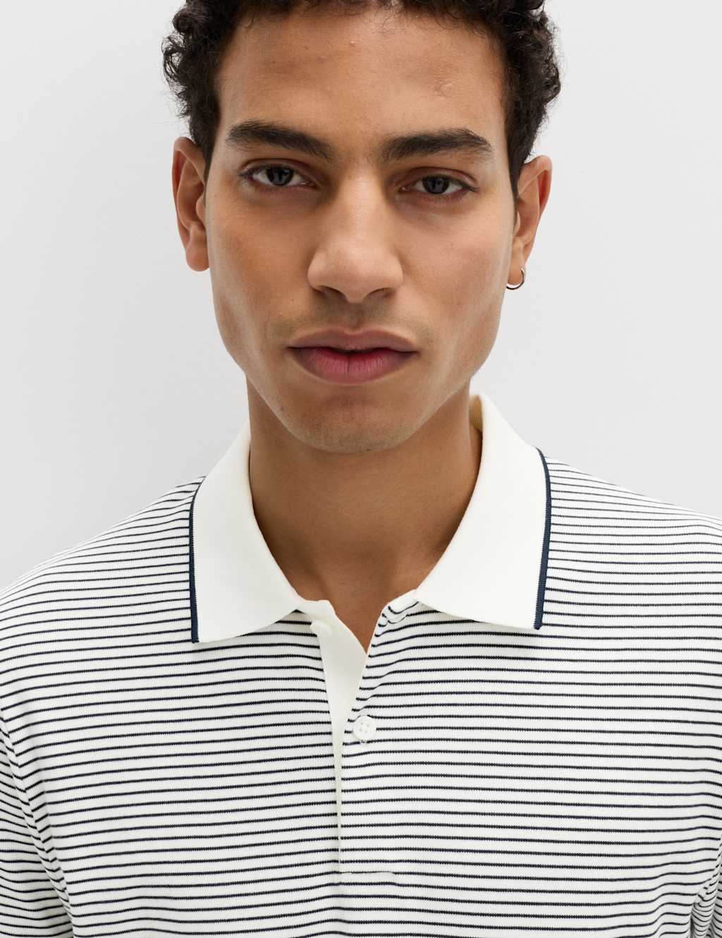 M&S Men's Pure Cotton Striped Polo Shirt - S - Navy