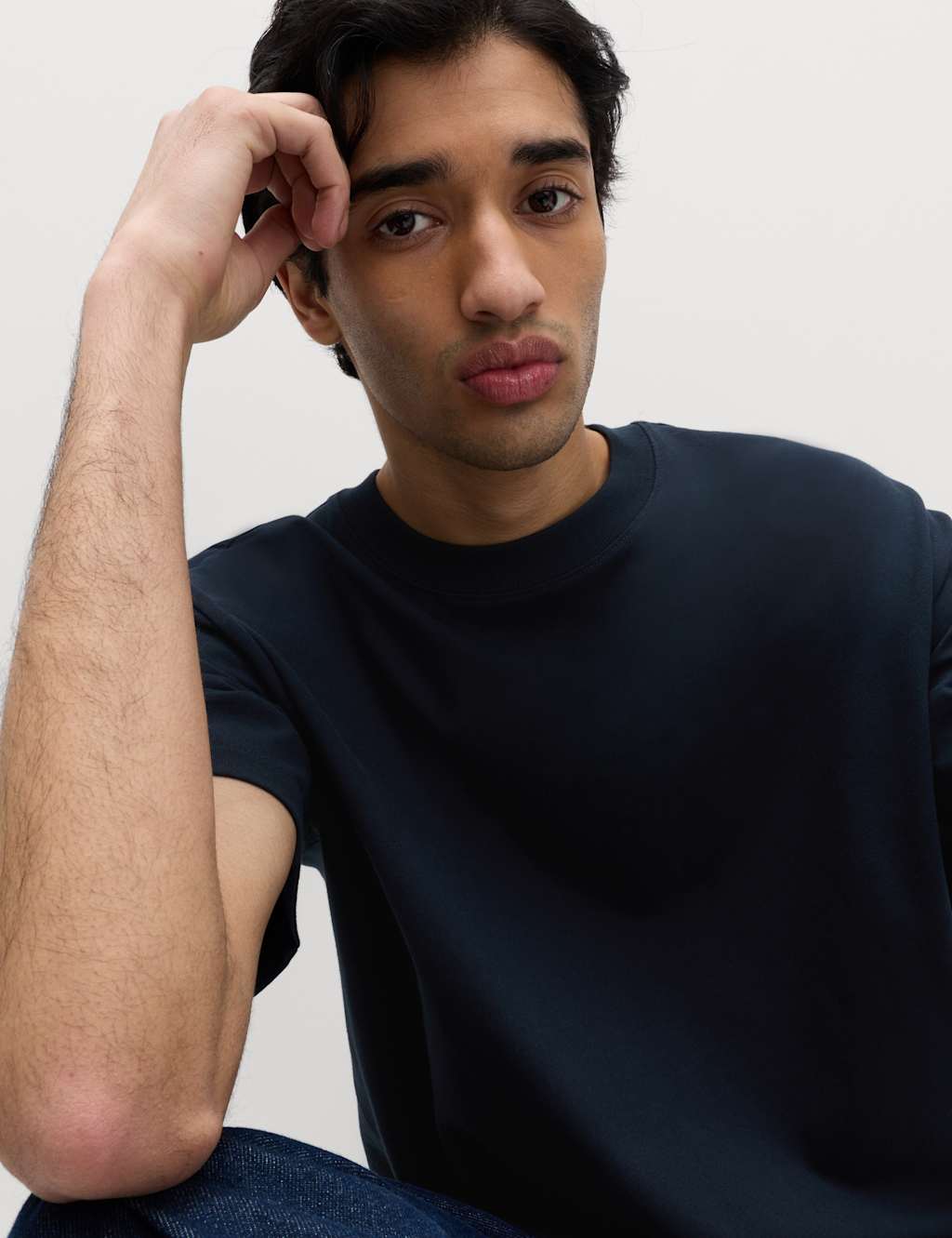 M&S Men's Pure Cotton Oversized Midweight T-Shirt - XL - Navy