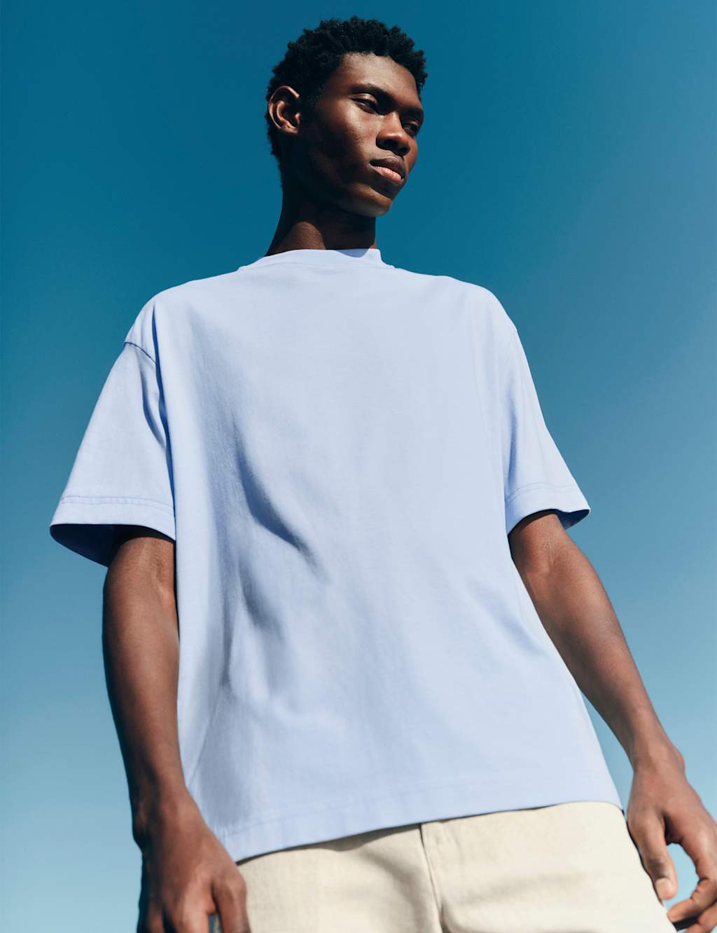 M&S Men's Pure Cotton Oversized Midweight T-Shirt - XL - Powder Blue