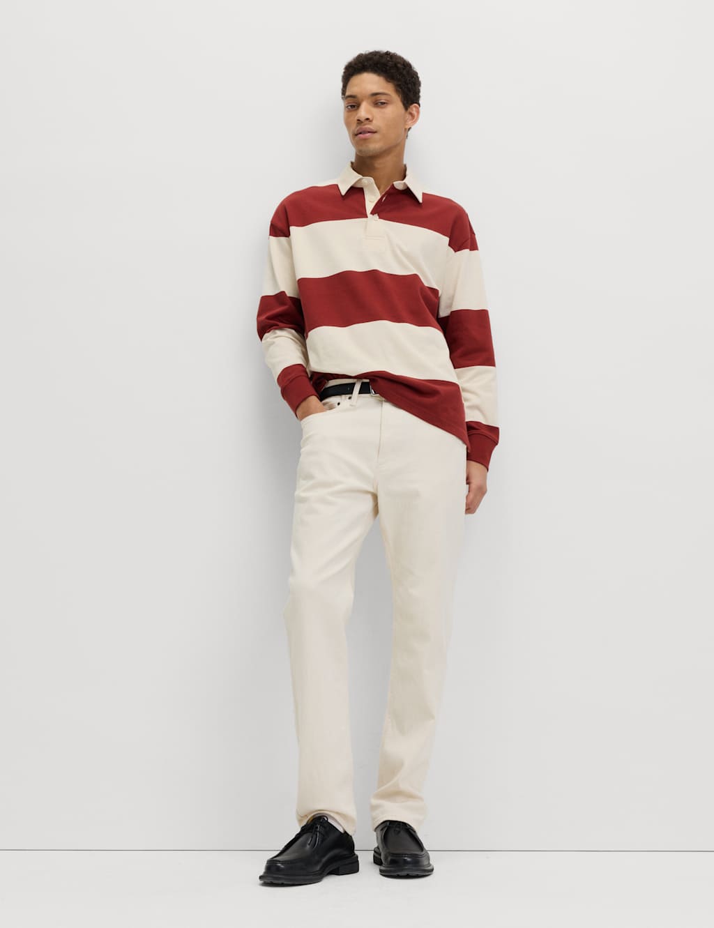 M&S Men's Pure Cotton Striped Rugby Shirt - M - Paprika