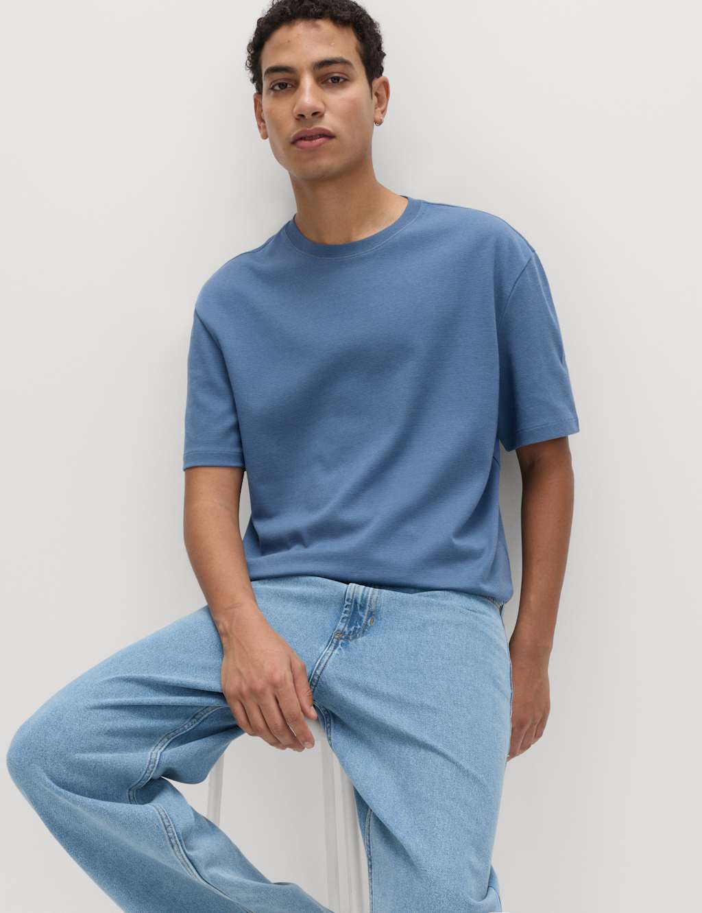 M&S Men's Cotton Rich Ultimate Performance Striped T-Shirt - M - Blue Mix