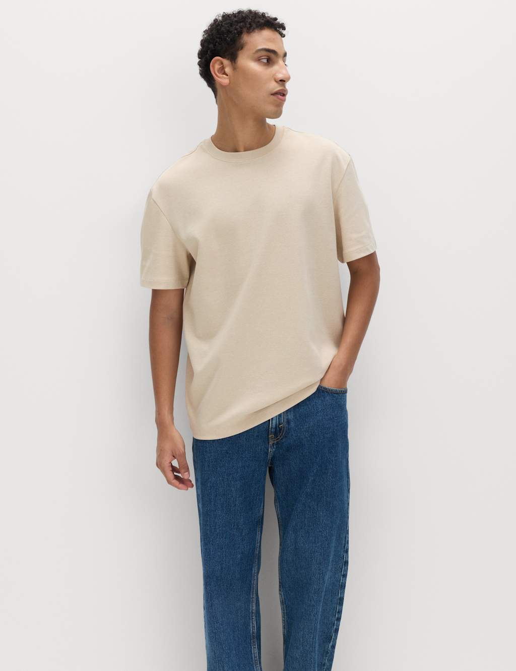 M&S Men's Cotton Rich Ultimate Performance Striped T-Shirt - XL - Ecru Mix