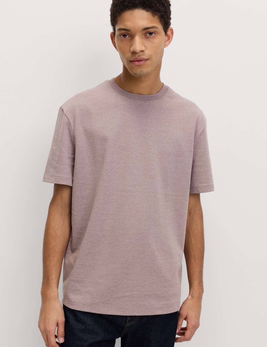 M&S Men's Cotton Rich Ultimate Performance Striped T-Shirt - S - Chestnut