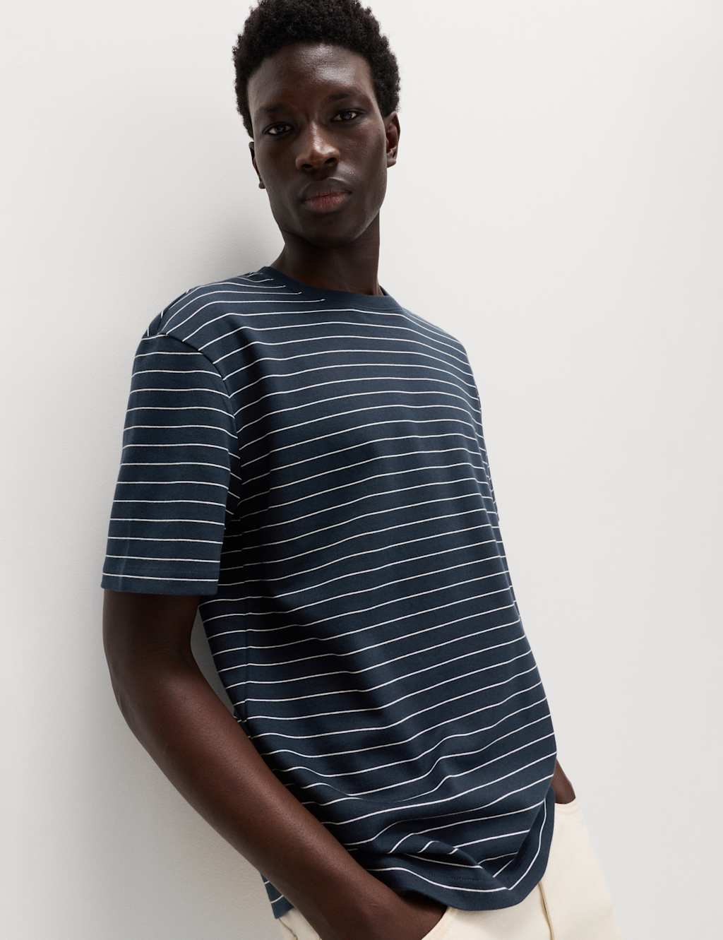 M&S Men's The Ultimate Cotton Rich Breton T-Shirt - M - Navy Mix