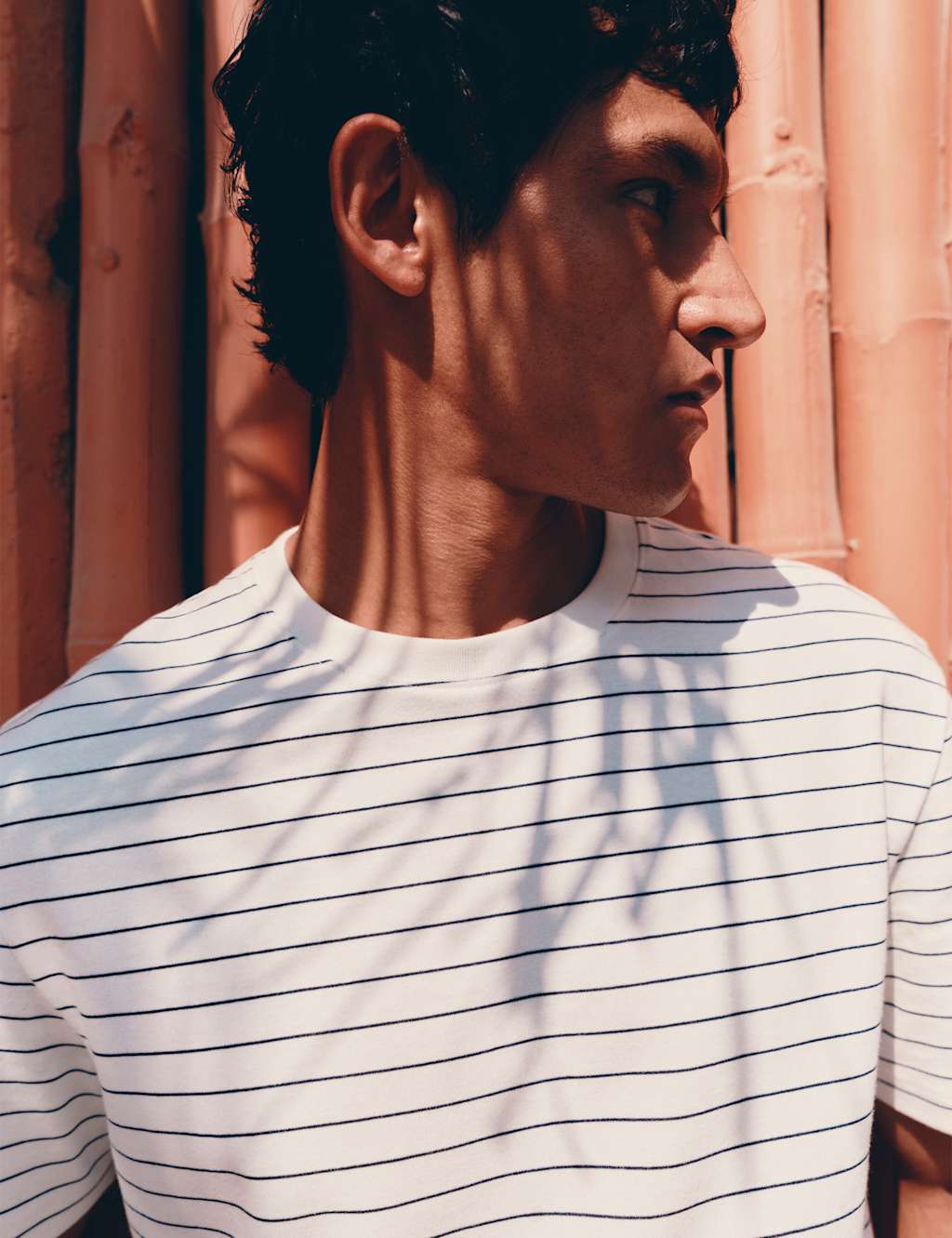 M&S Men's The Ultimate Cotton Rich Breton T-Shirt - XL - Ivory Mix