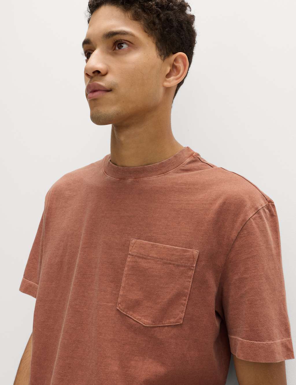 M&S Men's Relaxed Pure Cotton Garment Dyed T-Shirt - S - Rust