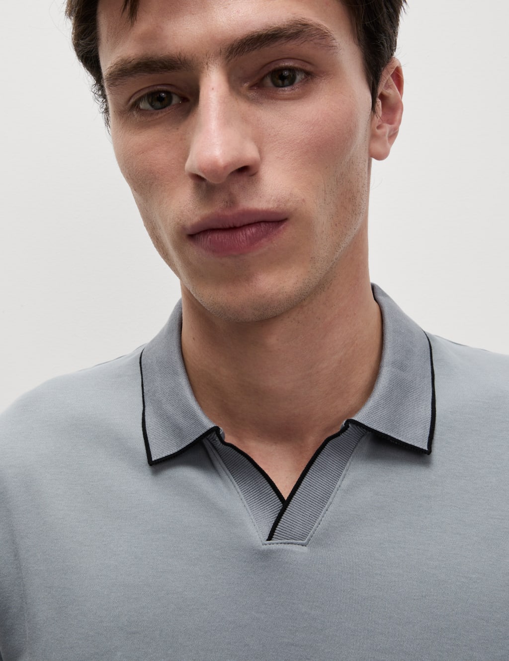 Pure Cotton Tipped Long Sleeve Polo Shirt