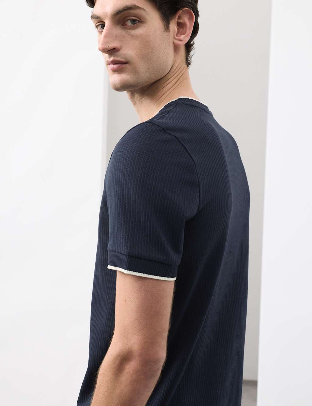 Autograph Men's Pure Cotton Jacquard T-Shirt - XS - Dark Navy