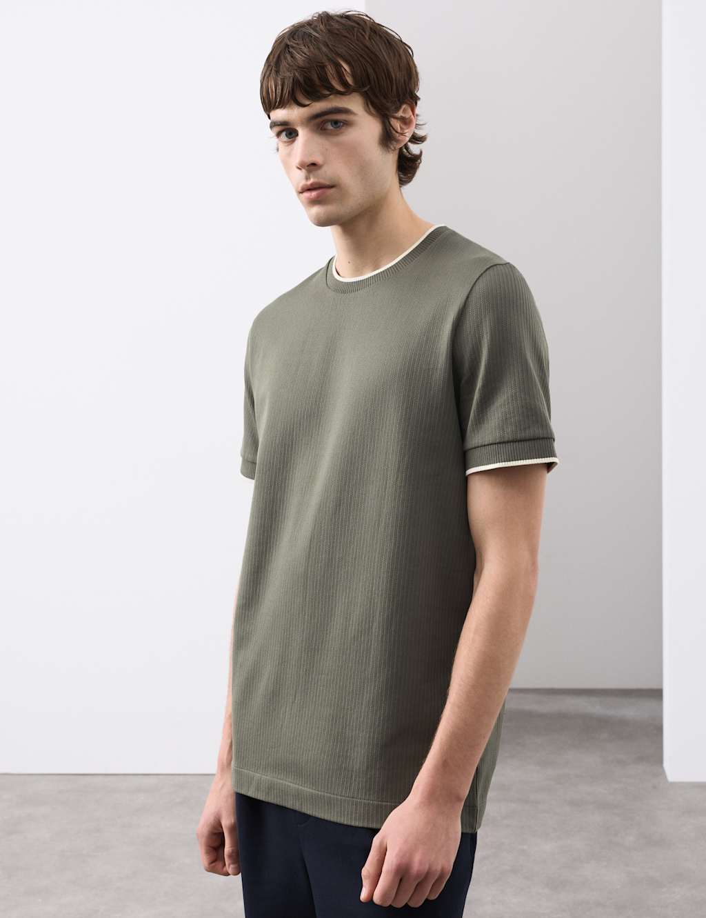 Autograph Men's Pure Cotton Jacquard T-Shirt - XS - Dark Olive