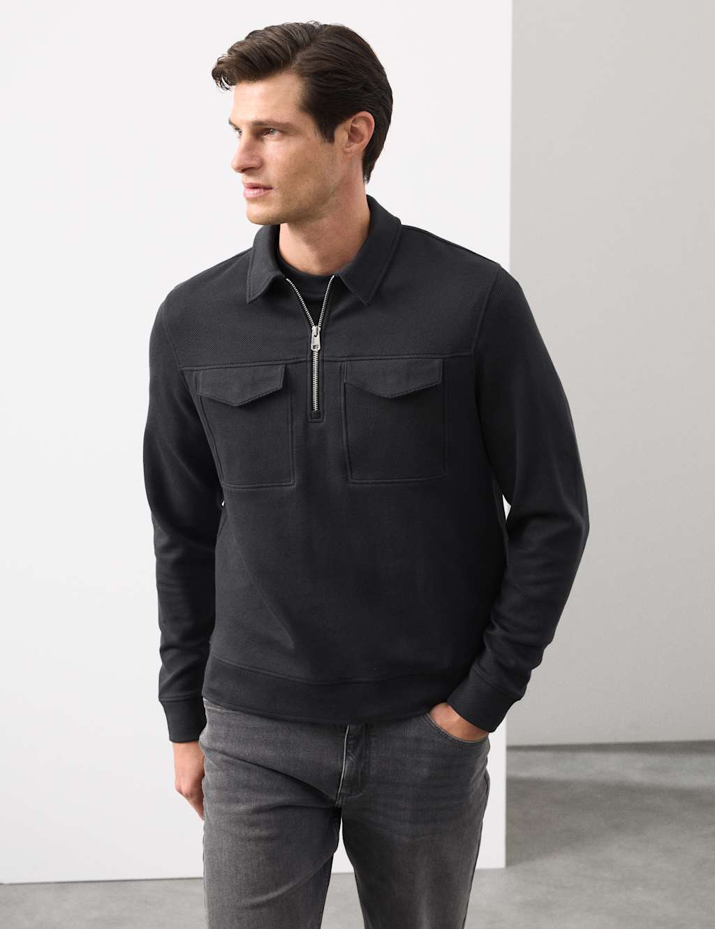 Autograph Cotton Rich Half Zip Sweatshirt Granite