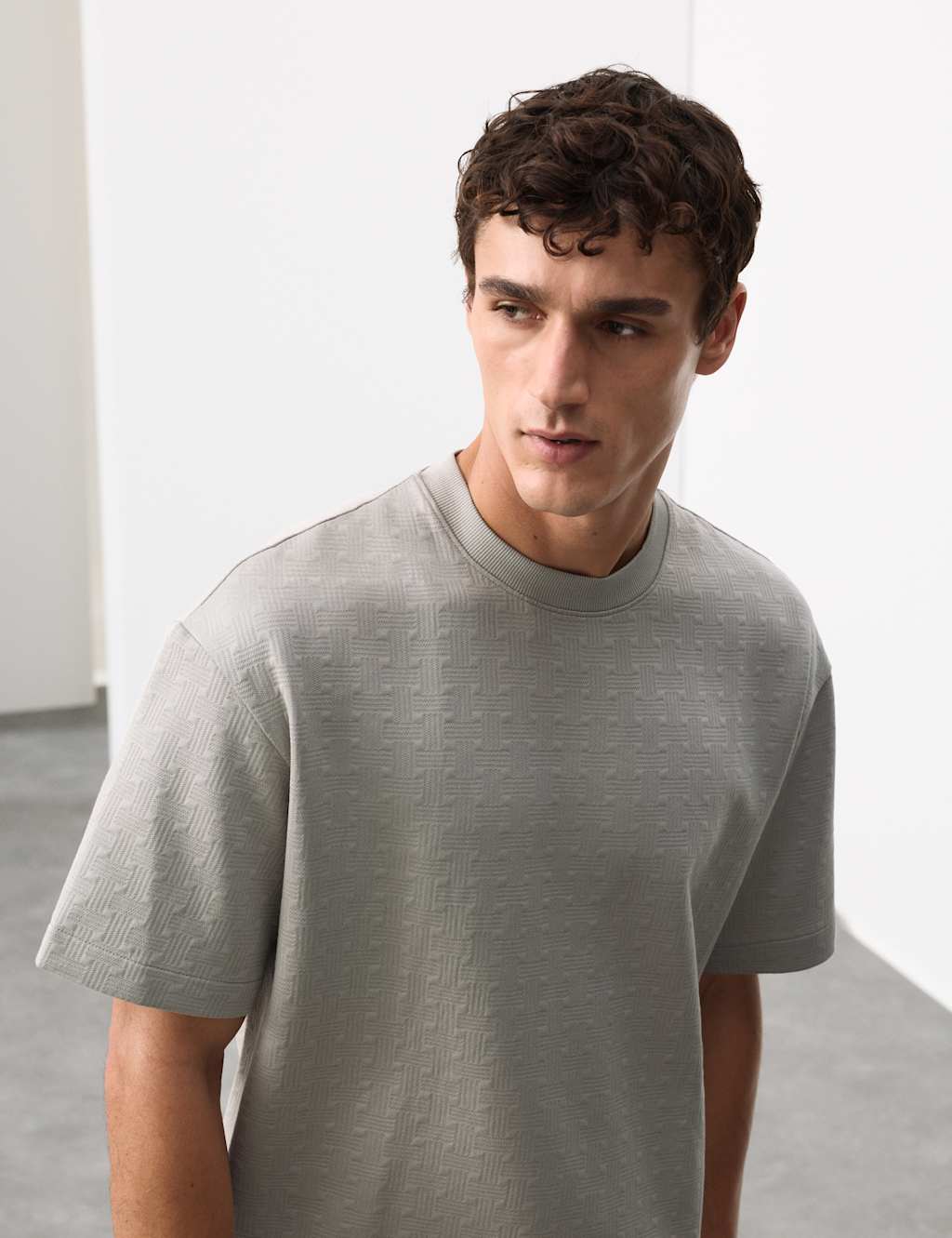 Autograph Cotton Rich Jacquard Scuba T-Shirt Light Grey