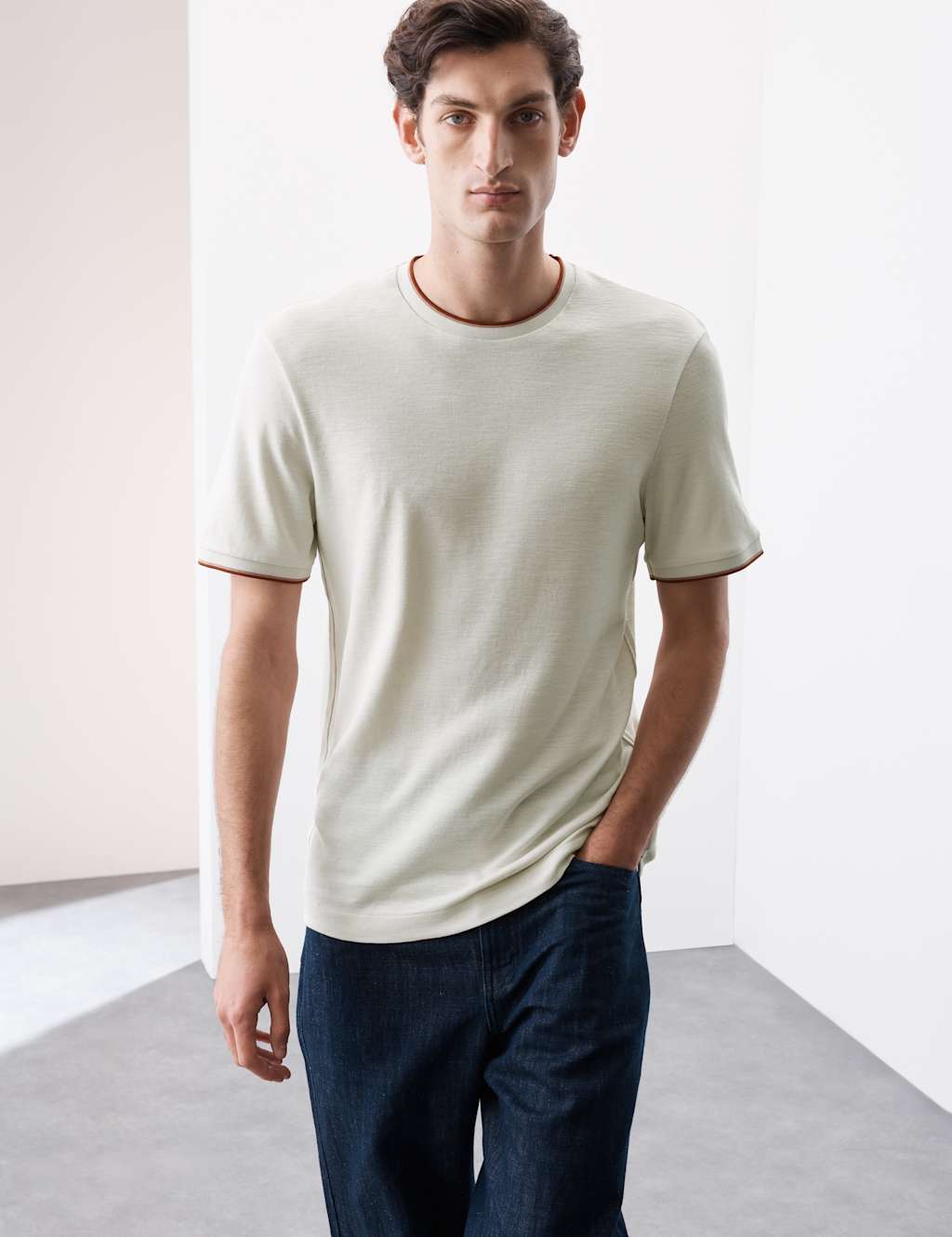 Linen Blend Crew Neck T-Shirt