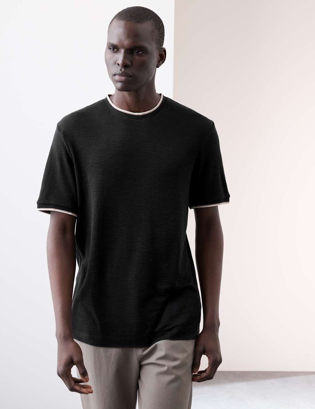 Linen Blend Crew Neck T-Shirt