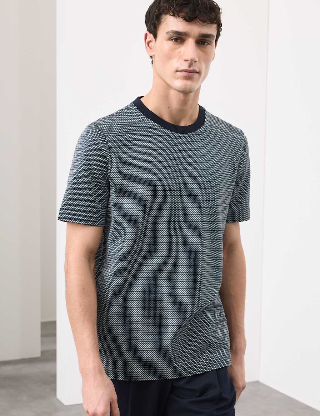 Autograph Men's Pure Cotton Jacquard T-Shirt - XS - Dark Navy