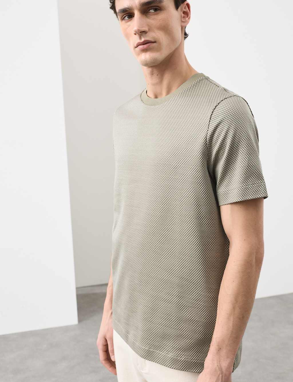 Autograph Men's Pure Cotton Jacquard T-Shirt - XS - Dark Olive