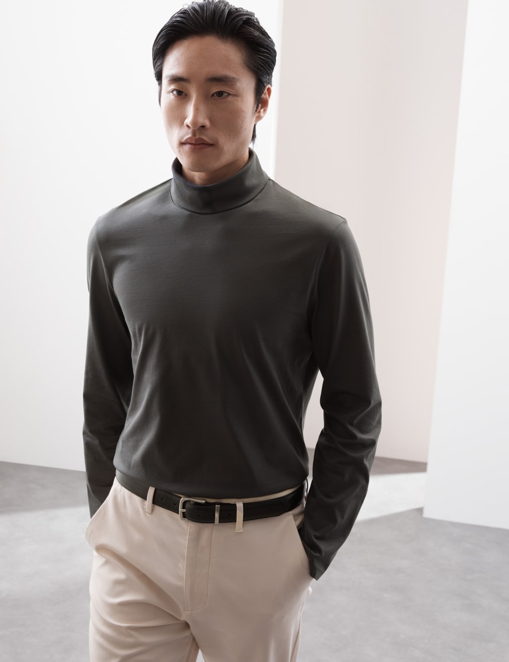 Roll neck cotton tops mens discount