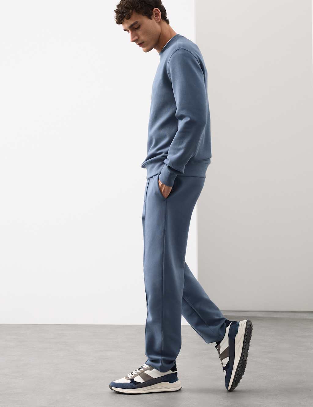 Autograph Cotton Rich Pintuck Straight Leg Joggers Mid Blue