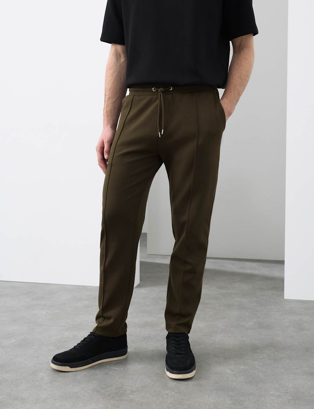 Autograph Cotton Rich Pintuck Straight Leg Joggers Dark Khaki