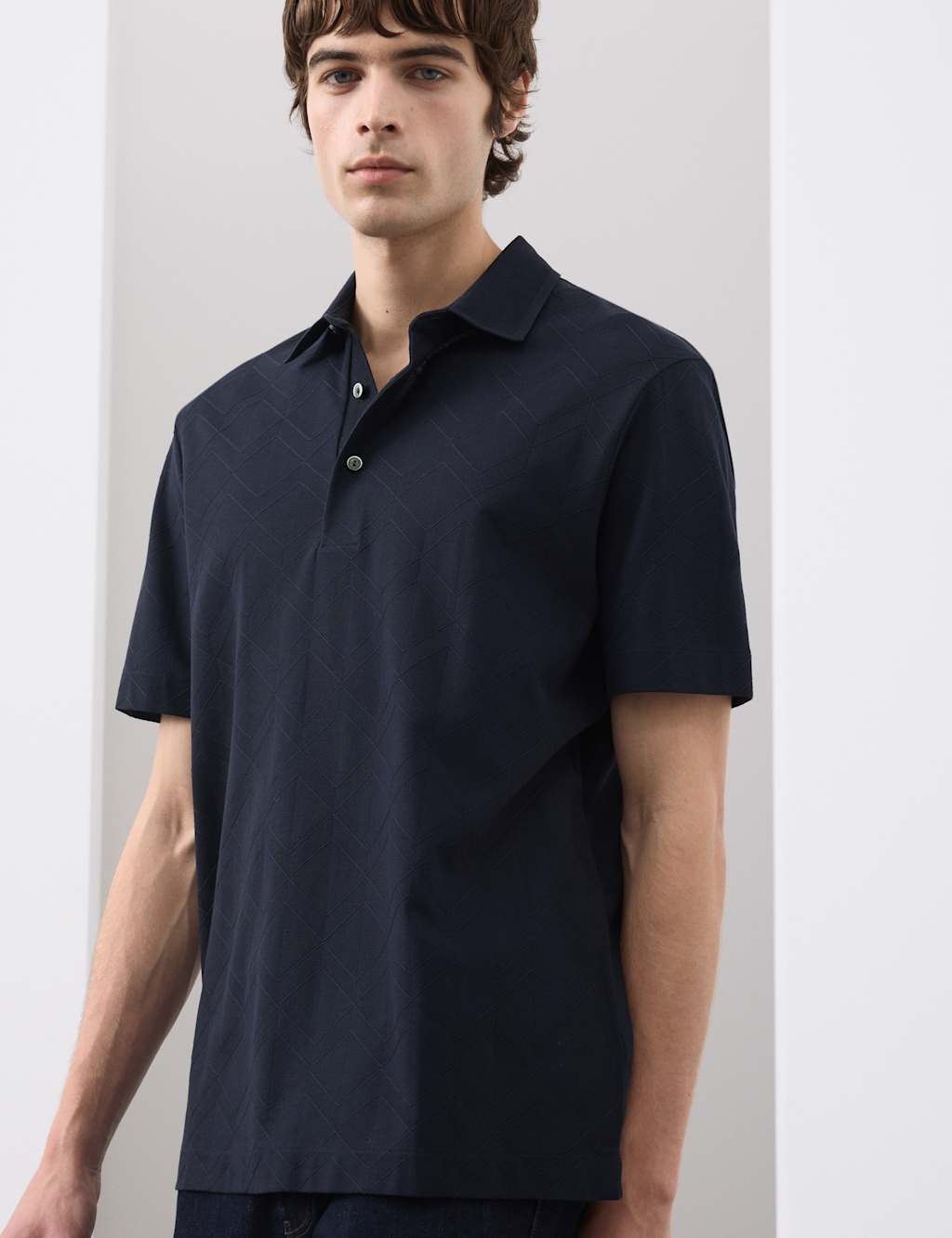 Autograph Men's Pure Cotton Textured Polo Shirt - M - Dark Navy