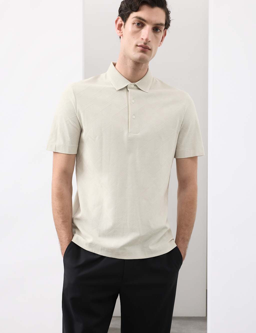 Autograph Men's Pure Cotton Textured Polo Shirt - 2XL - Light Natural