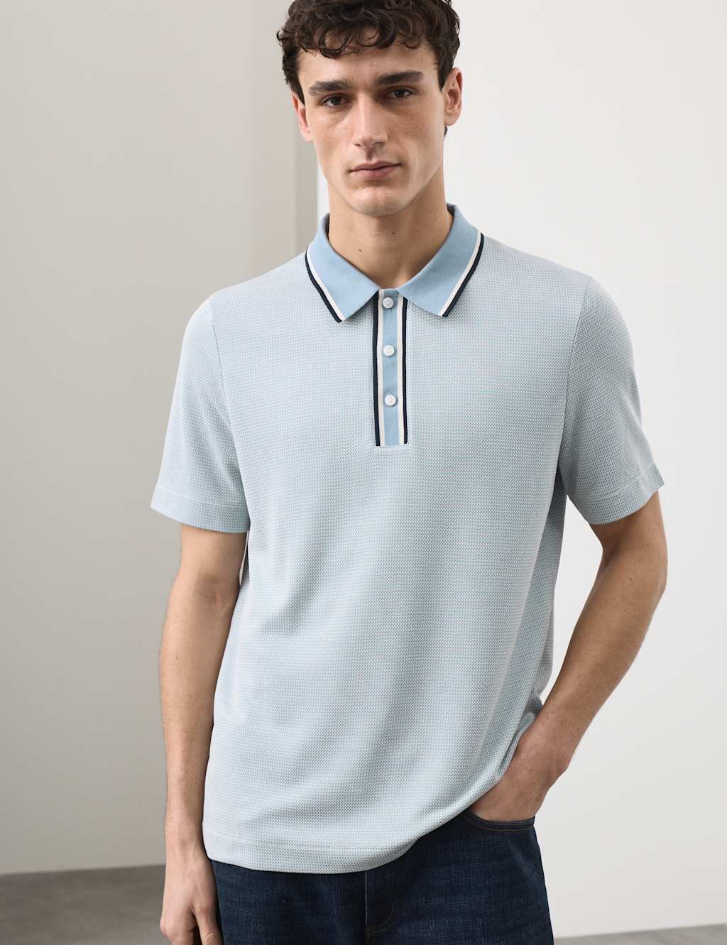 Autograph Men's Modal Rich Tipped Soft Polo Shirt - XL - Light Blue