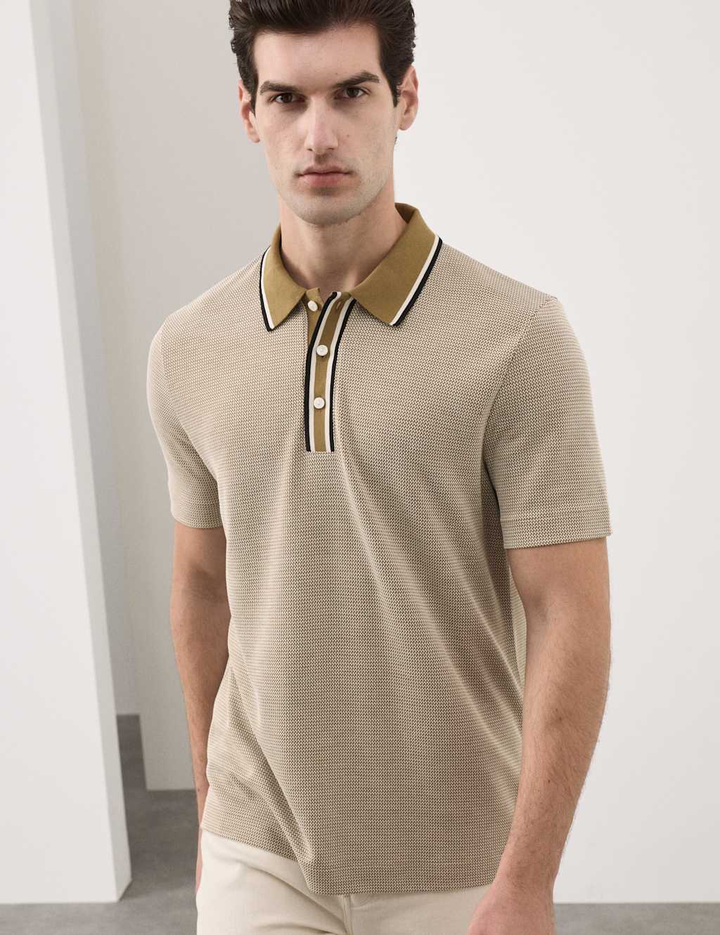 Autograph Men's Modal Rich Tipped Soft Polo Shirt - L - Khaki