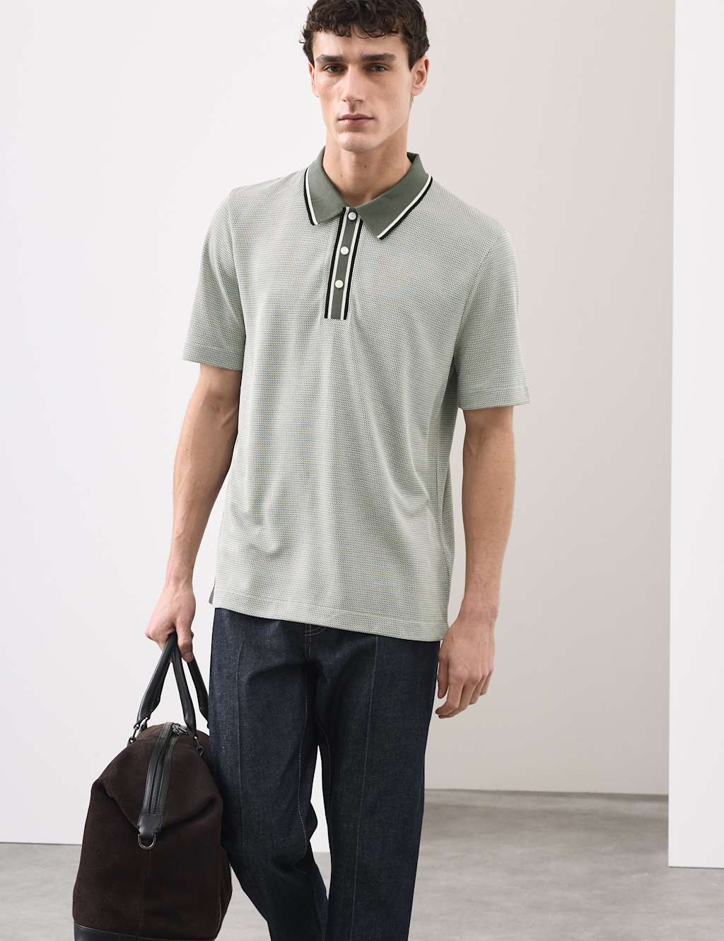 Autograph Men's Modal Rich Tipped Soft Polo Shirt - M - Dark Olive