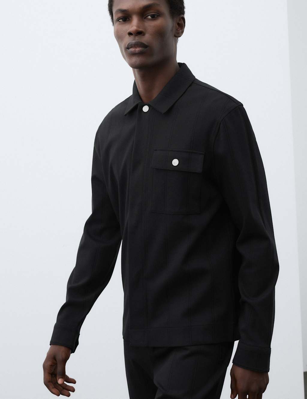 Autograph Men's Pure Cotton Drop Needle Overshirt - S - Black