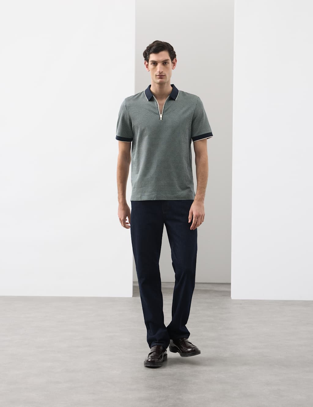 Autograph Men's Pure Supima CottonJacquard Zip Up Polo Shirt - 2XL - Dark Navy