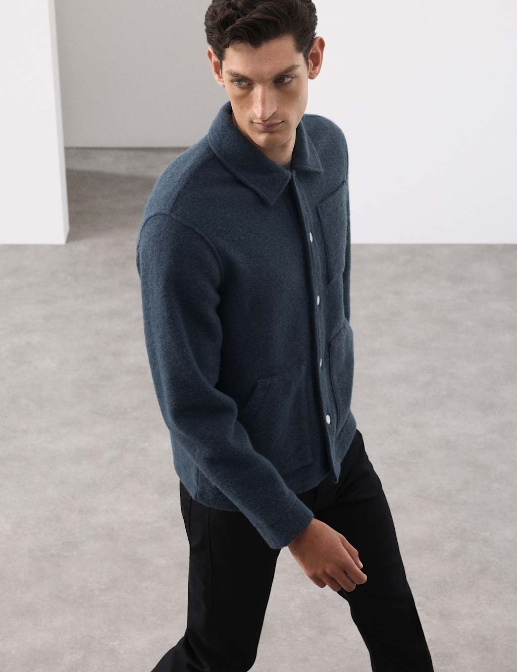 Autograph Wool Blend 3 Pocket Fleece Jacket Dark Ink