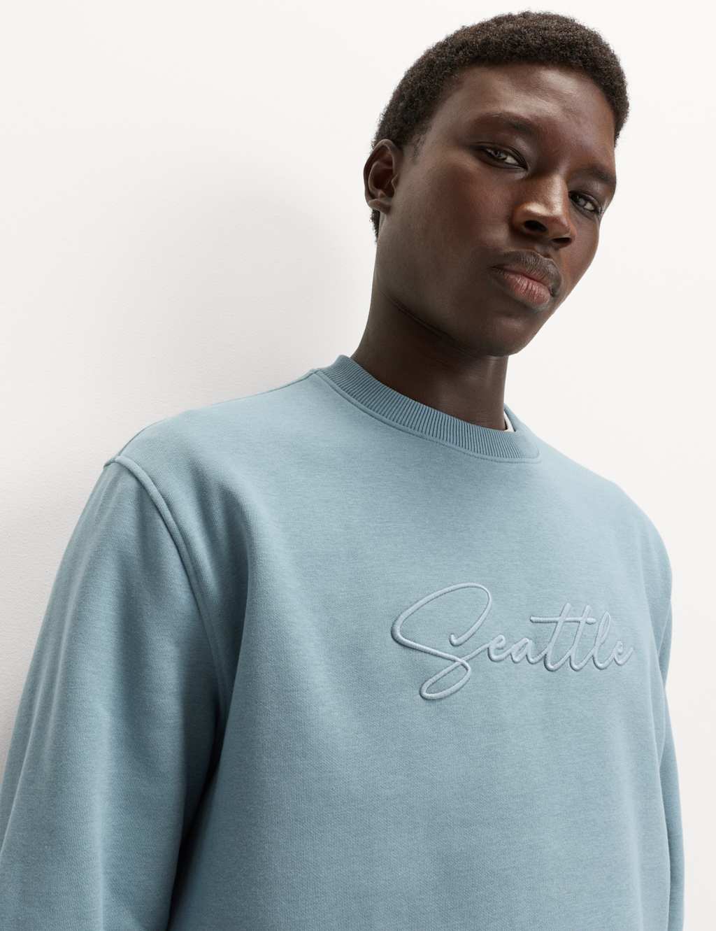 M&S Cotton Rich Embroidered Sweatshirt Slate Blue