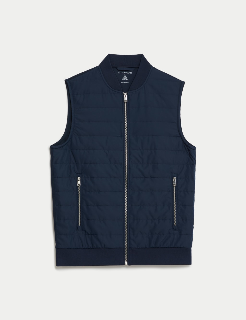 Autograph Cotton Rich Zip Up Quilted Gilet with Stormwear Dark Navy