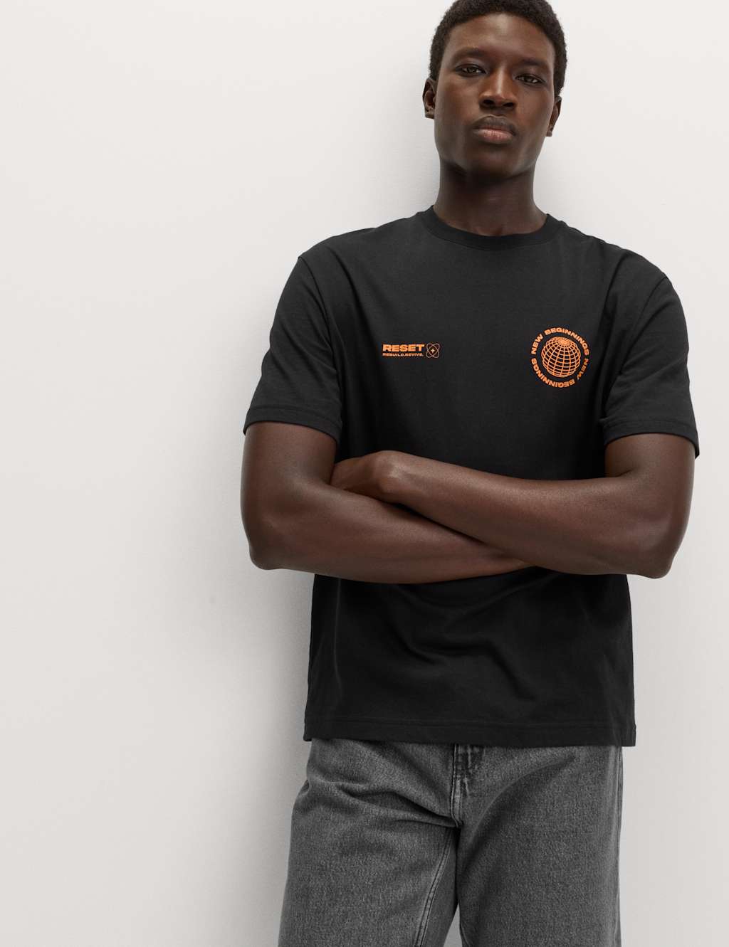 M&S Pure Cotton Graphic T-Shirt Black