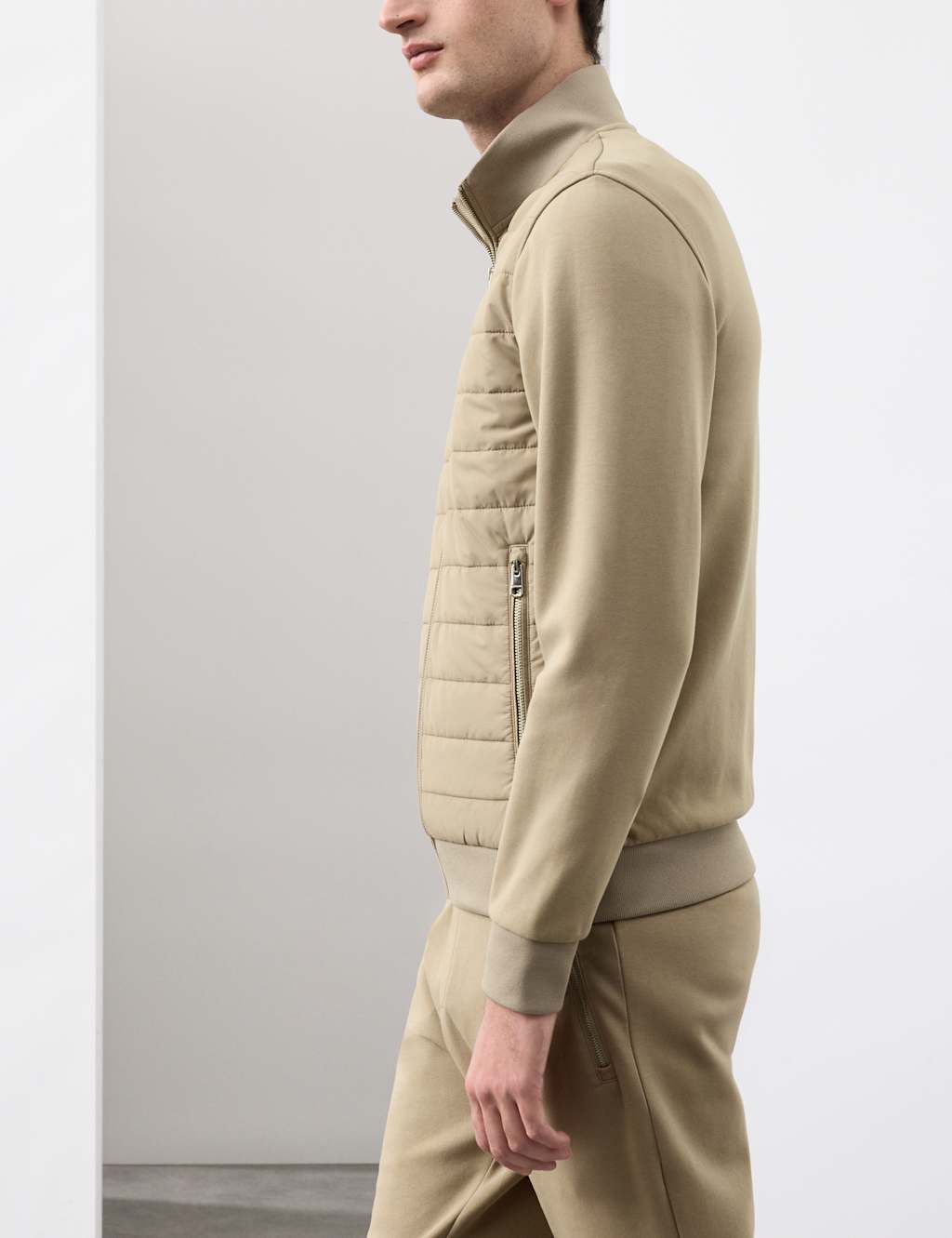 Autograph Cotton Rich Zip Up Quilted Jacket Sand