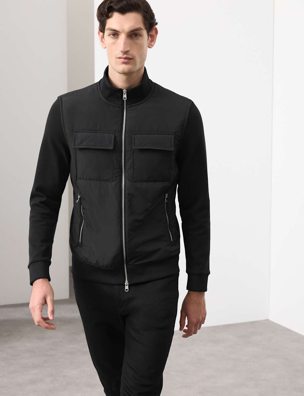 Autograph Cotton Rich Zip Up Pocket Jacket Black