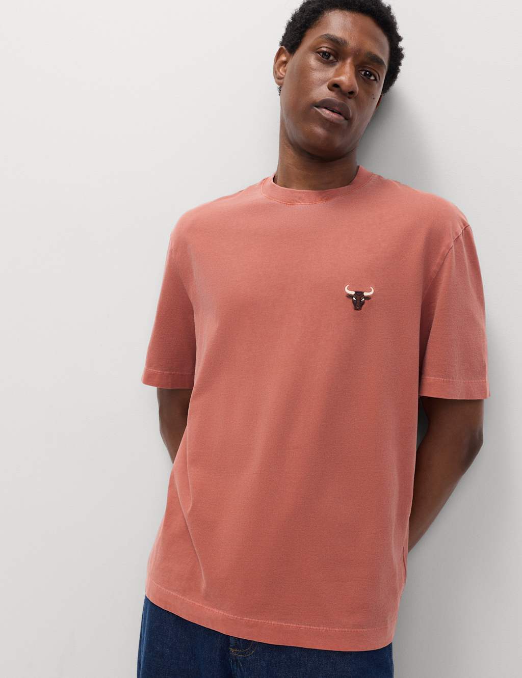 M&S Pure Cotton Bull's Head Graphic T Shirt Burnt Sienna