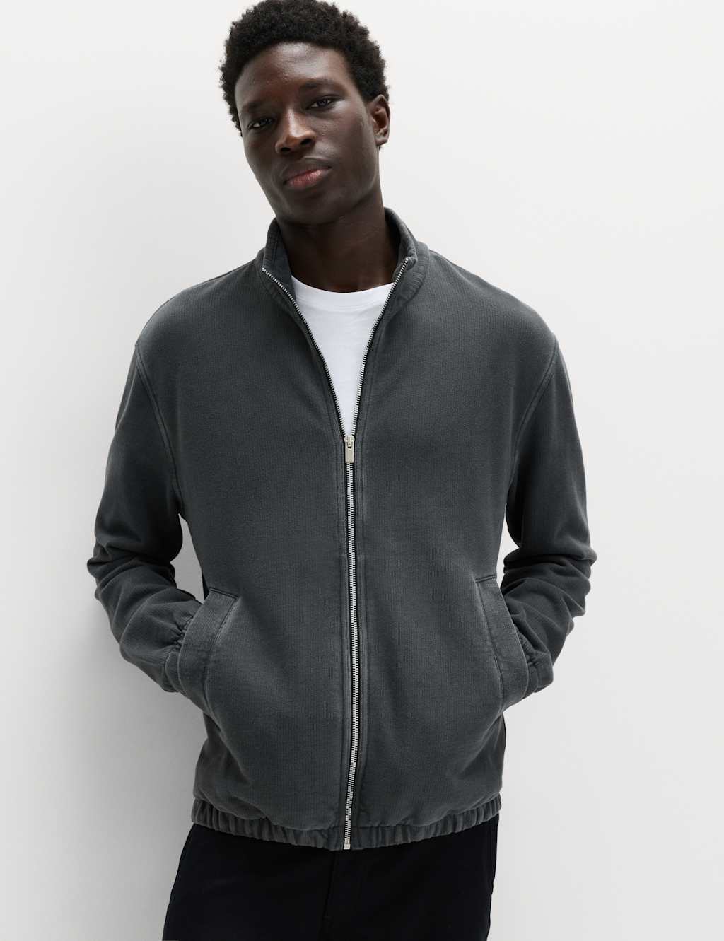 M&S Men's Pure Cotton Garment Dye Coach Jacket - M - Dark Pewter