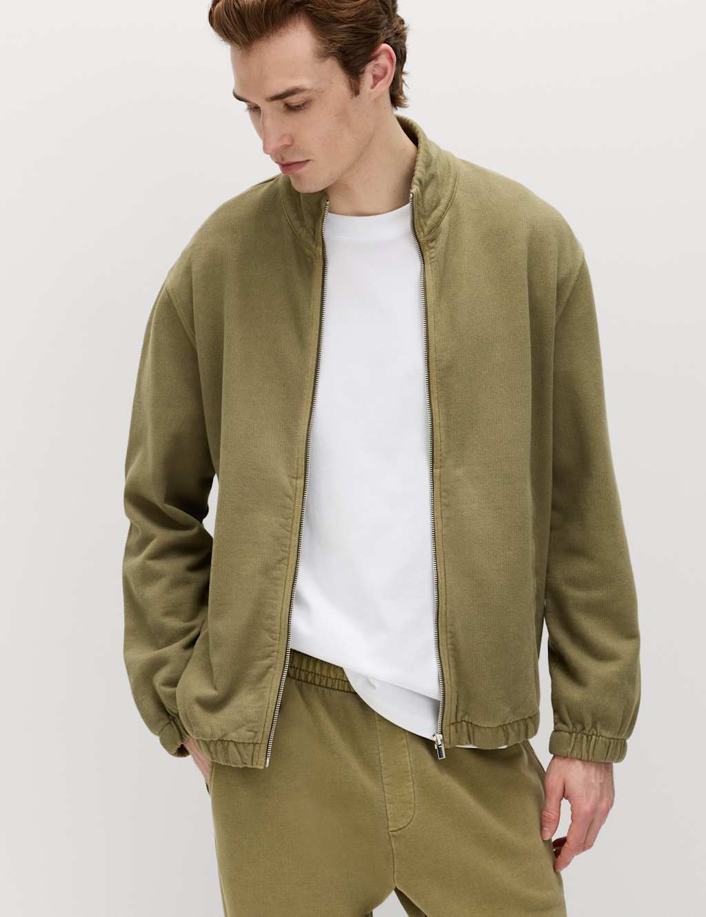 M&S Men's Pure Cotton Garment Dye Coach Jacket - M - Olive
