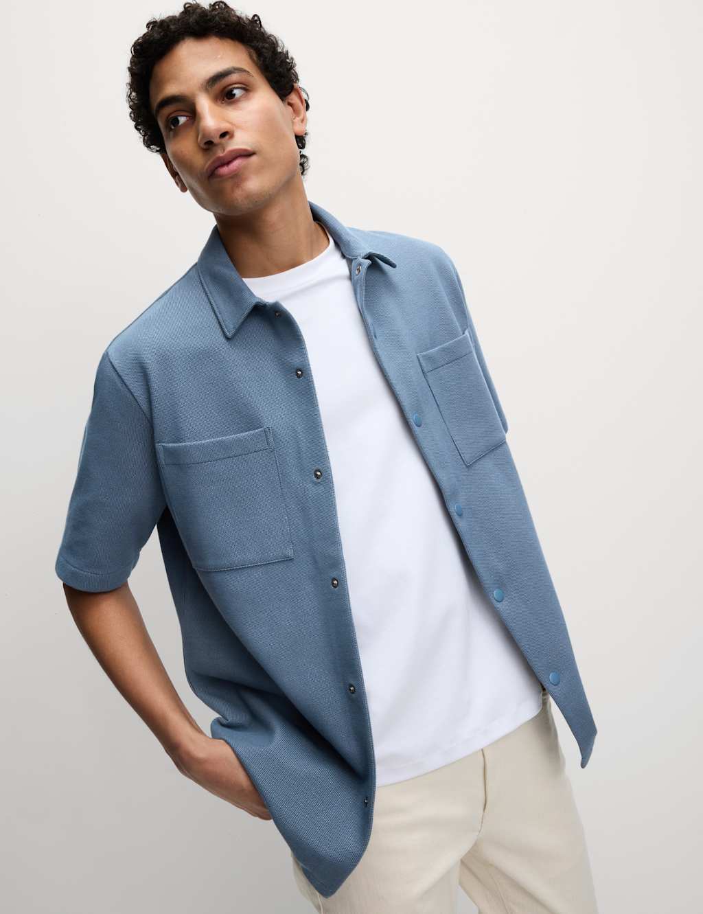Cotton Blend Short Sleeve Overshirt