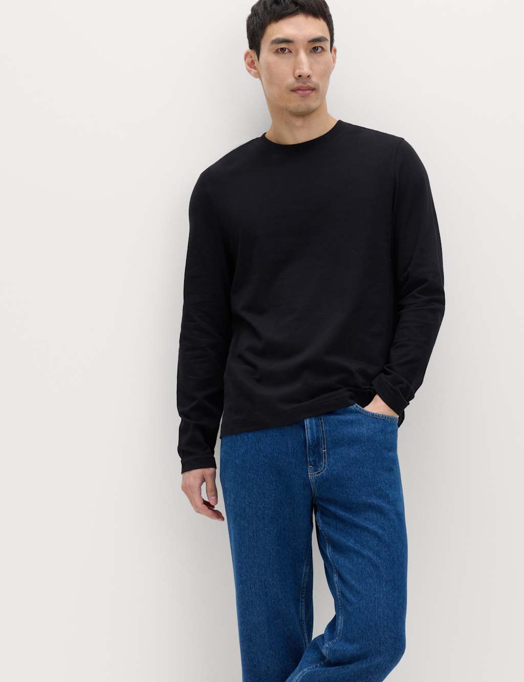 M&S Men's 2 Pack Pure Cotton Long Sleeve T-Shirts - M - Black