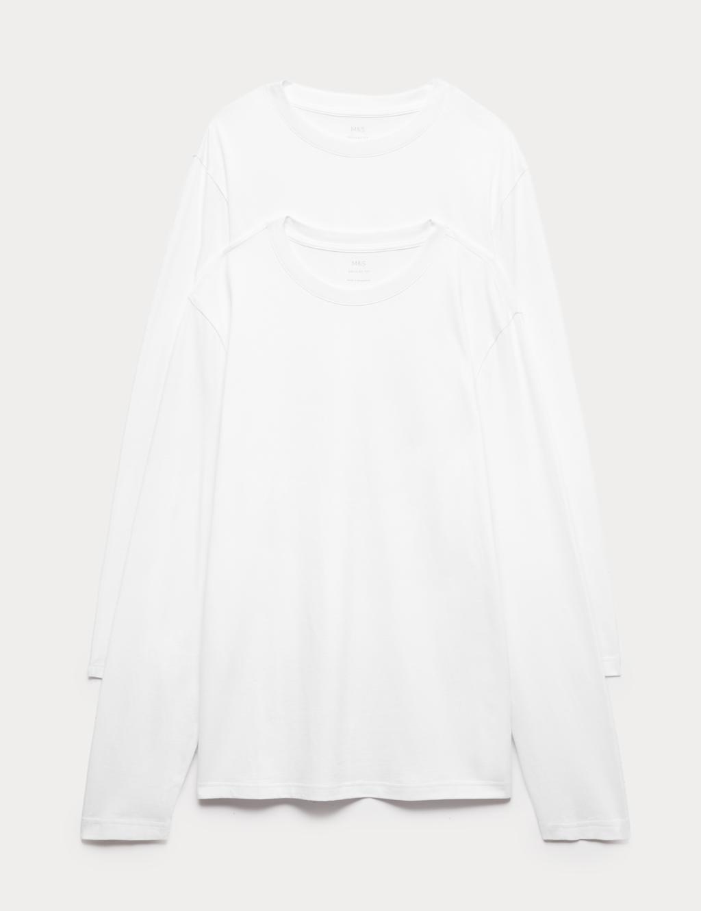 M&S 2 Pack Pure Cotton Long Sleeve T-Shirts White