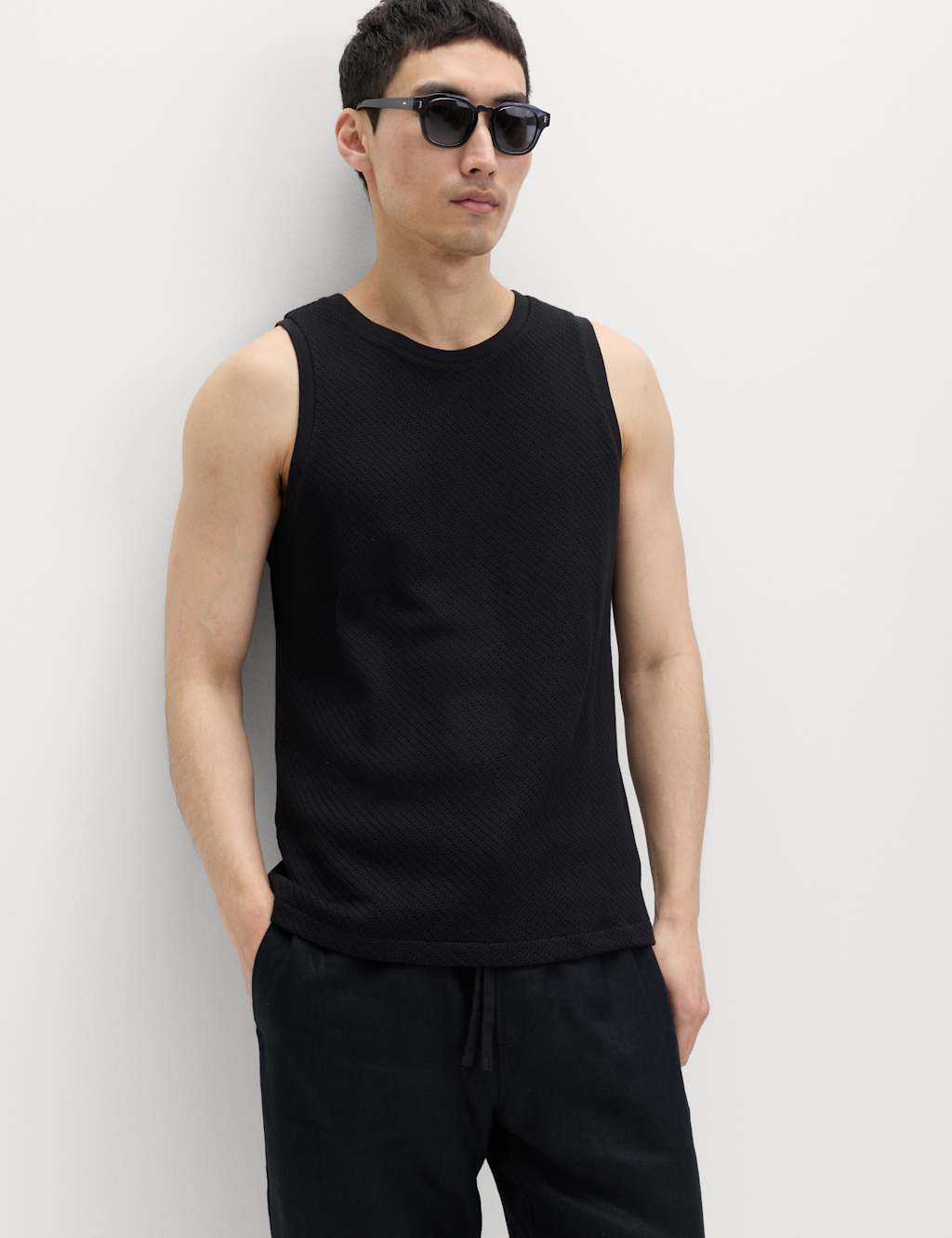 M&S Men's Cotton Rich Knitted Vest - L - Black