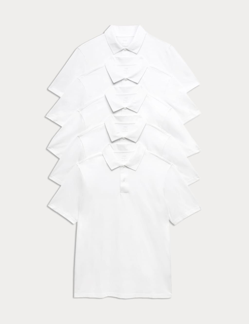 M&S Men's 5 Pack Pure Cotton Polo Shirts - XL - White Mix